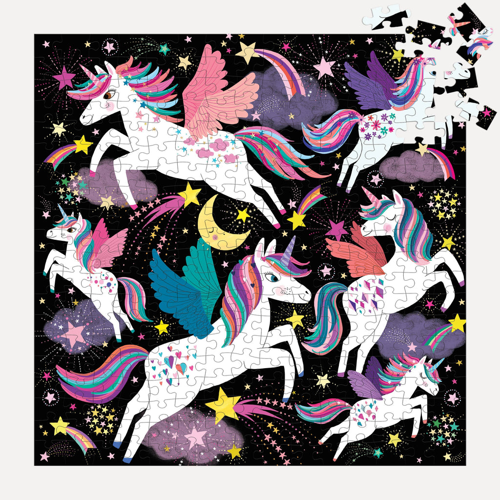 Unicorns Illuminated, 300-piece glow-in-the-dark kids' puzzle, Mudpuppy