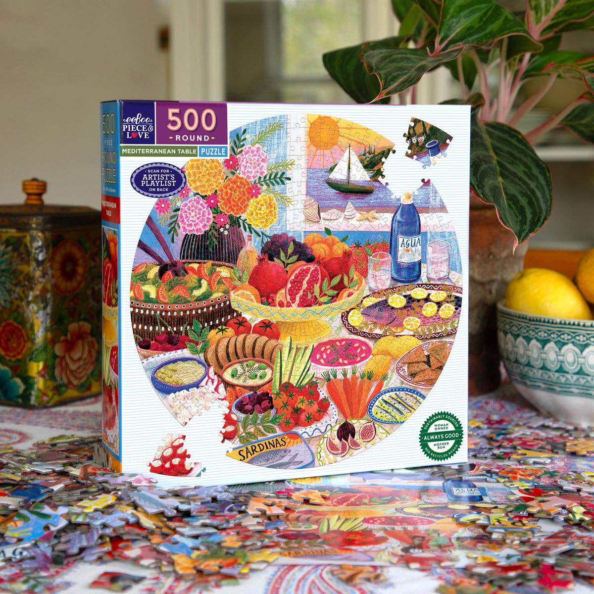 Mediterranean Table, 500-piece round puzzle, eeBoo