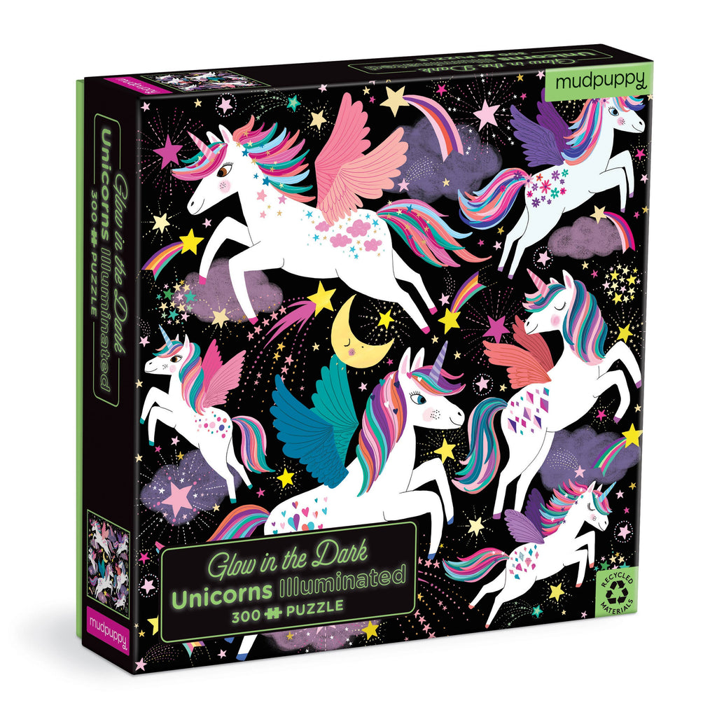 Unicorns Illuminated, 300-piece glow-in-the-dark kids' puzzle, Mudpuppy