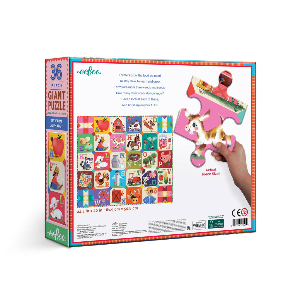 My Farm Alphabet, 36-piece kids' puzzle, eeBoo