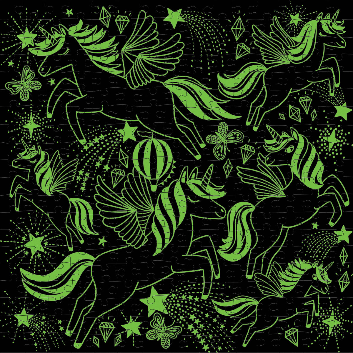 Unicorns Illuminated, 300-piece glow-in-the-dark kids' puzzle, Mudpuppy