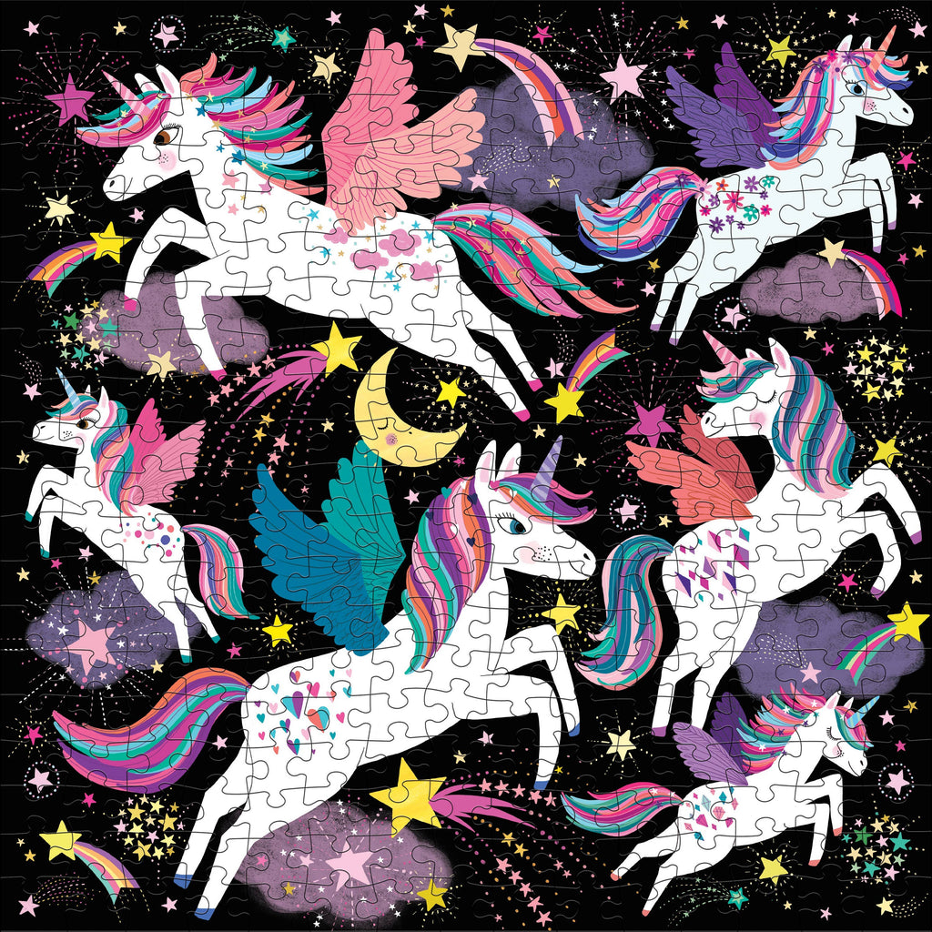 Unicorns Illuminated, 300-piece glow-in-the-dark kids' puzzle, Mudpuppy