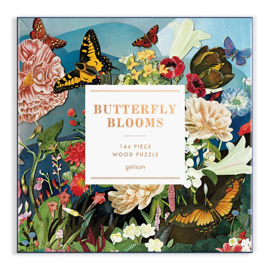 Butterfly Blooms, 144-piece wooden puzzle, Galison