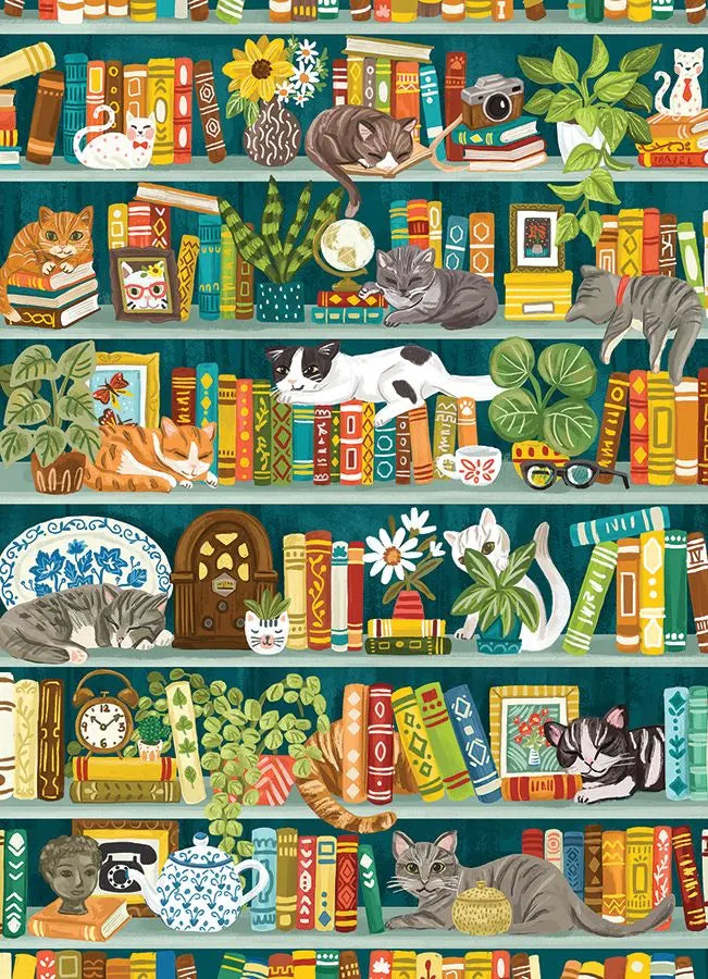 The Purrfect Bookshelf, 1000-piece puzzle, Cobble Hill