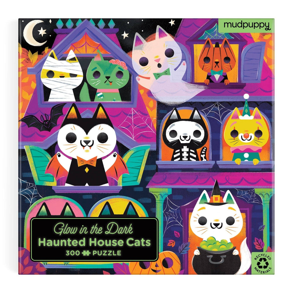 Haunted House Cats, 300-piece glow-in-the-dark kids' puzzle, Mudpuppy