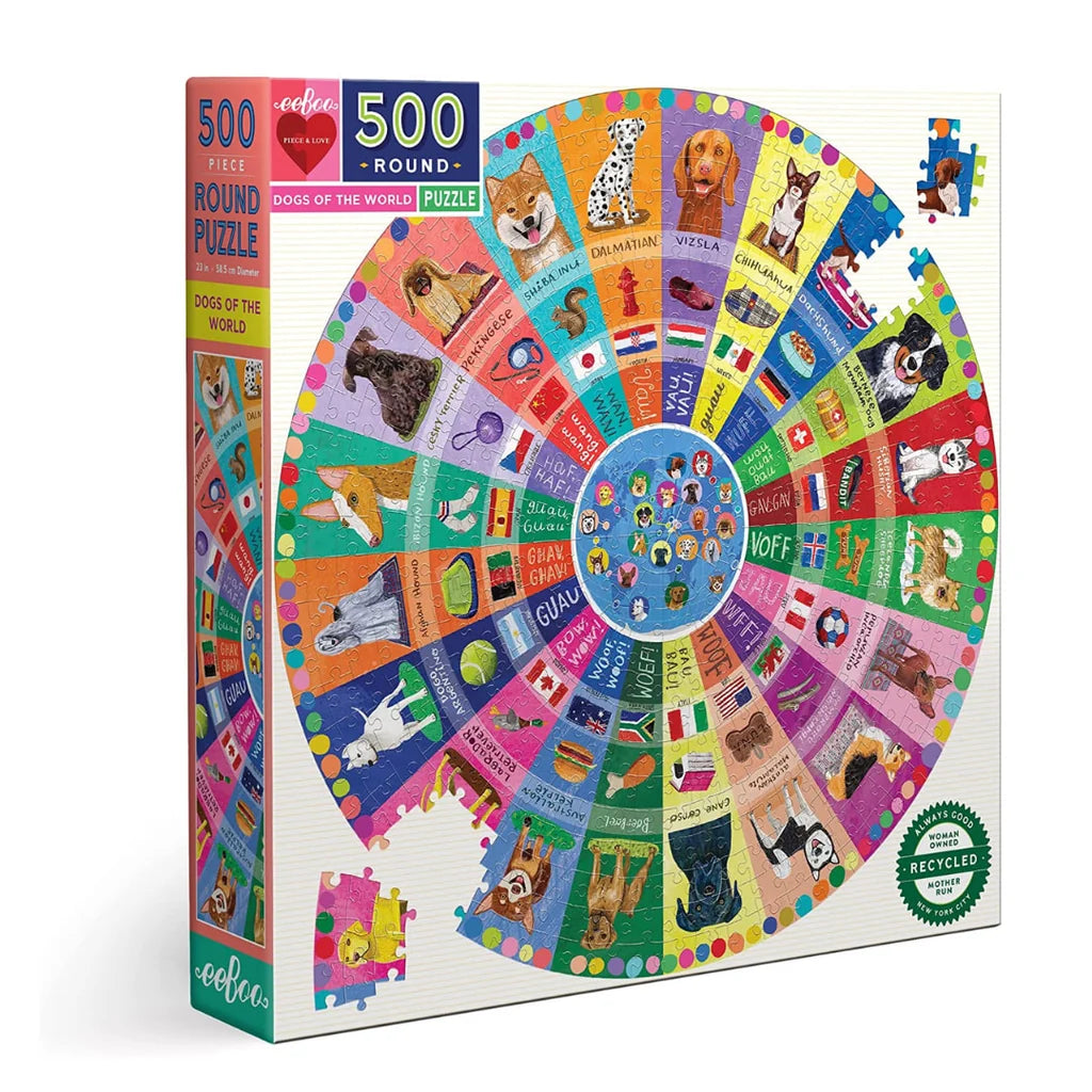 Dogs of the World, 500-piece round puzzle, eeBoo