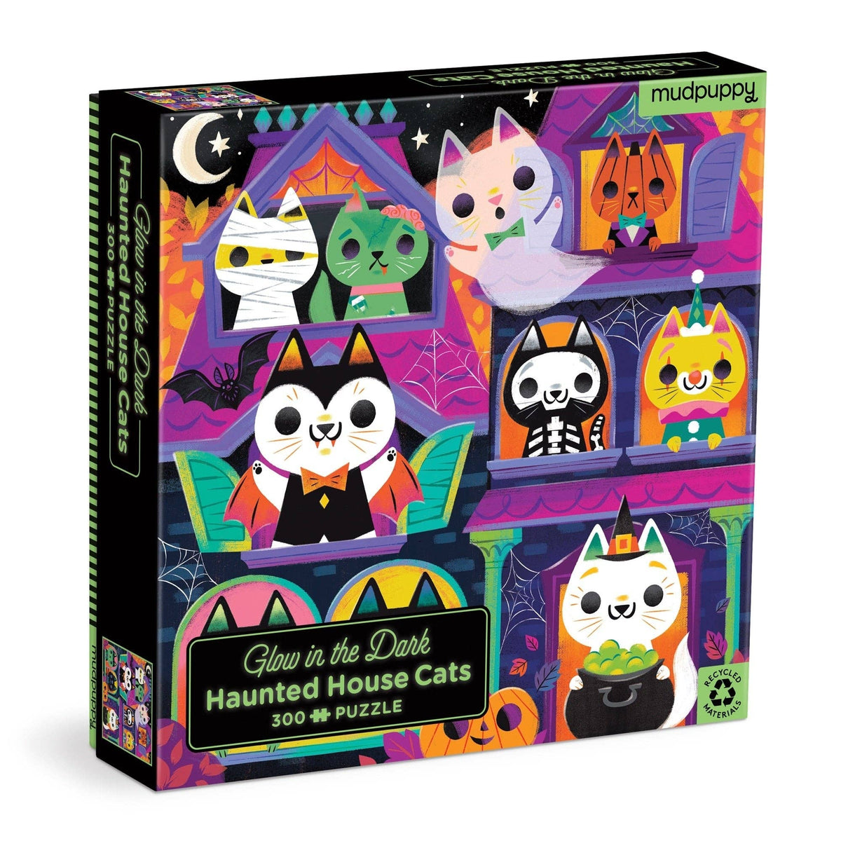 Haunted House Cats, 300-piece glow-in-the-dark kids' puzzle, Mudpuppy