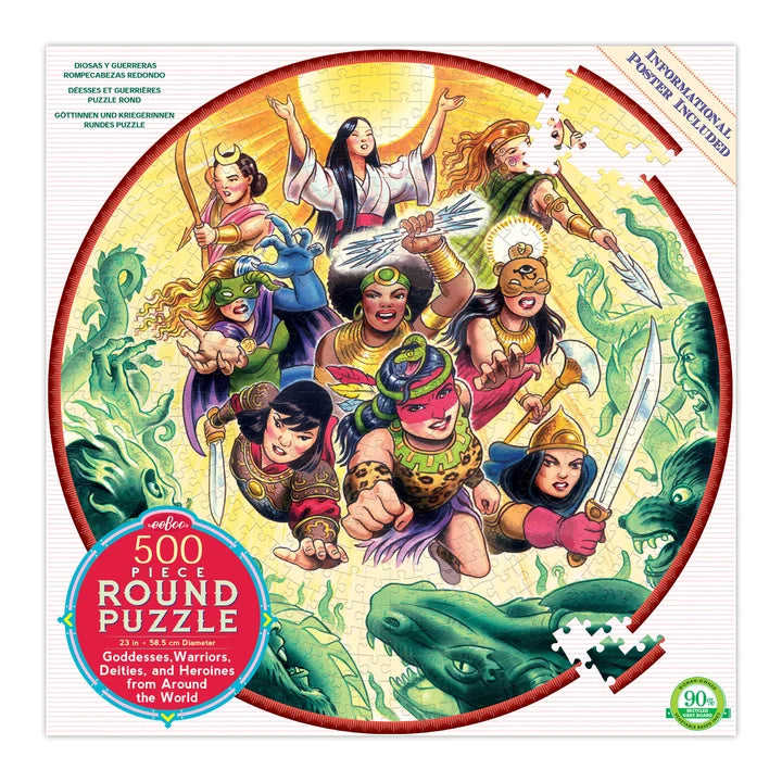 Goddesses, Warriors, Deities, and Heroines from Around the World, 500-piece round puzzle, eeBoo