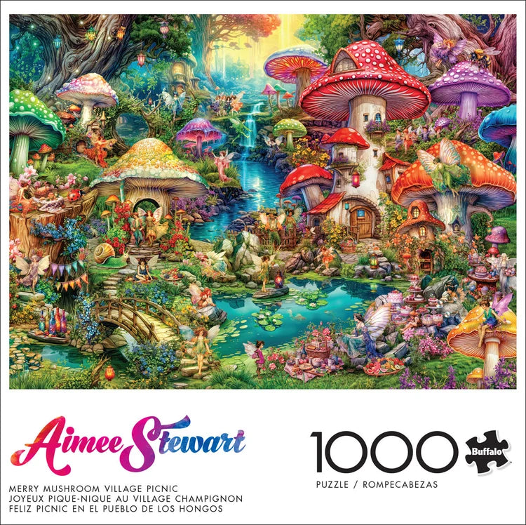 Merry Mushroom Village Picnic (Aimee Stewart), 1000-piece puzzle, Buffalo Games