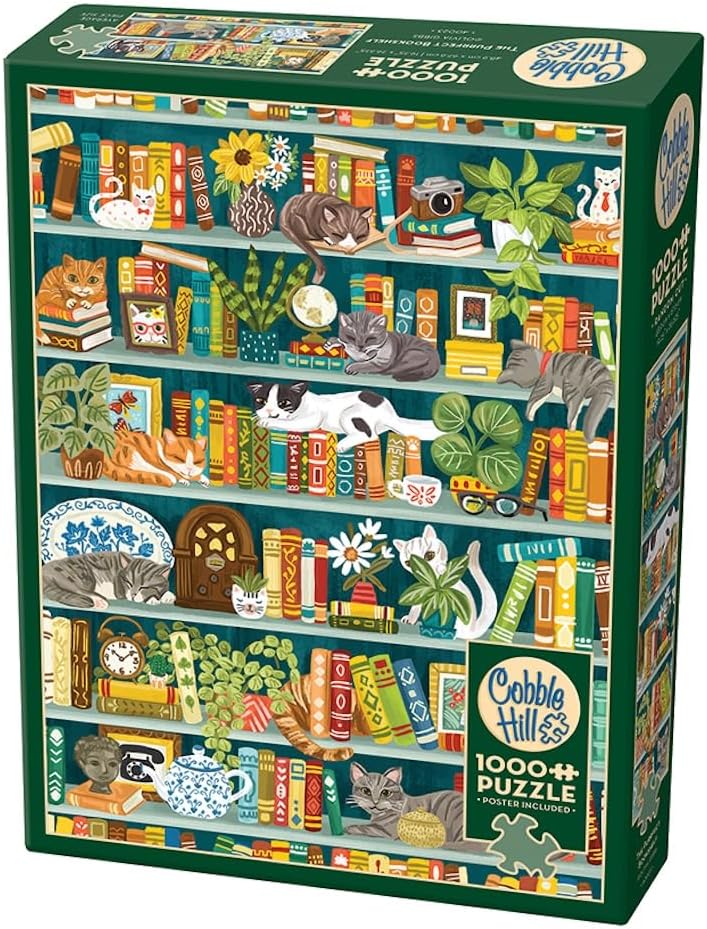 The Purrfect Bookshelf, 1000-piece puzzle, Cobble Hill