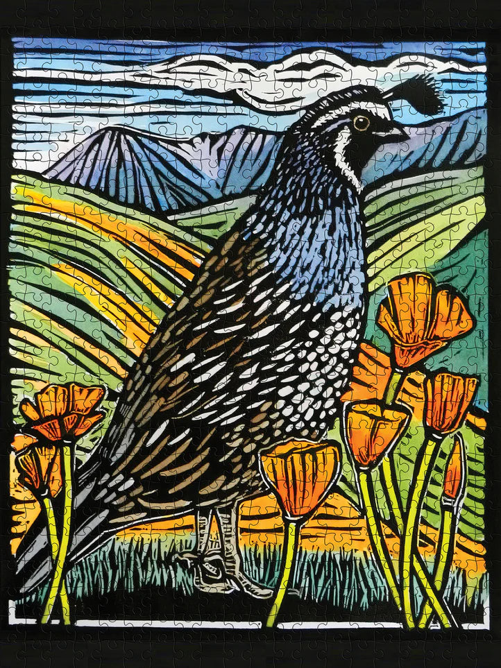 California Quail - Molly Hashimoto, 500-piece puzzle, Pomegranate