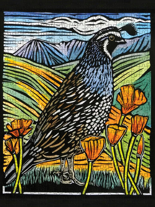 California Quail - Molly Hashimoto, 500-piece puzzle, Pomegranate