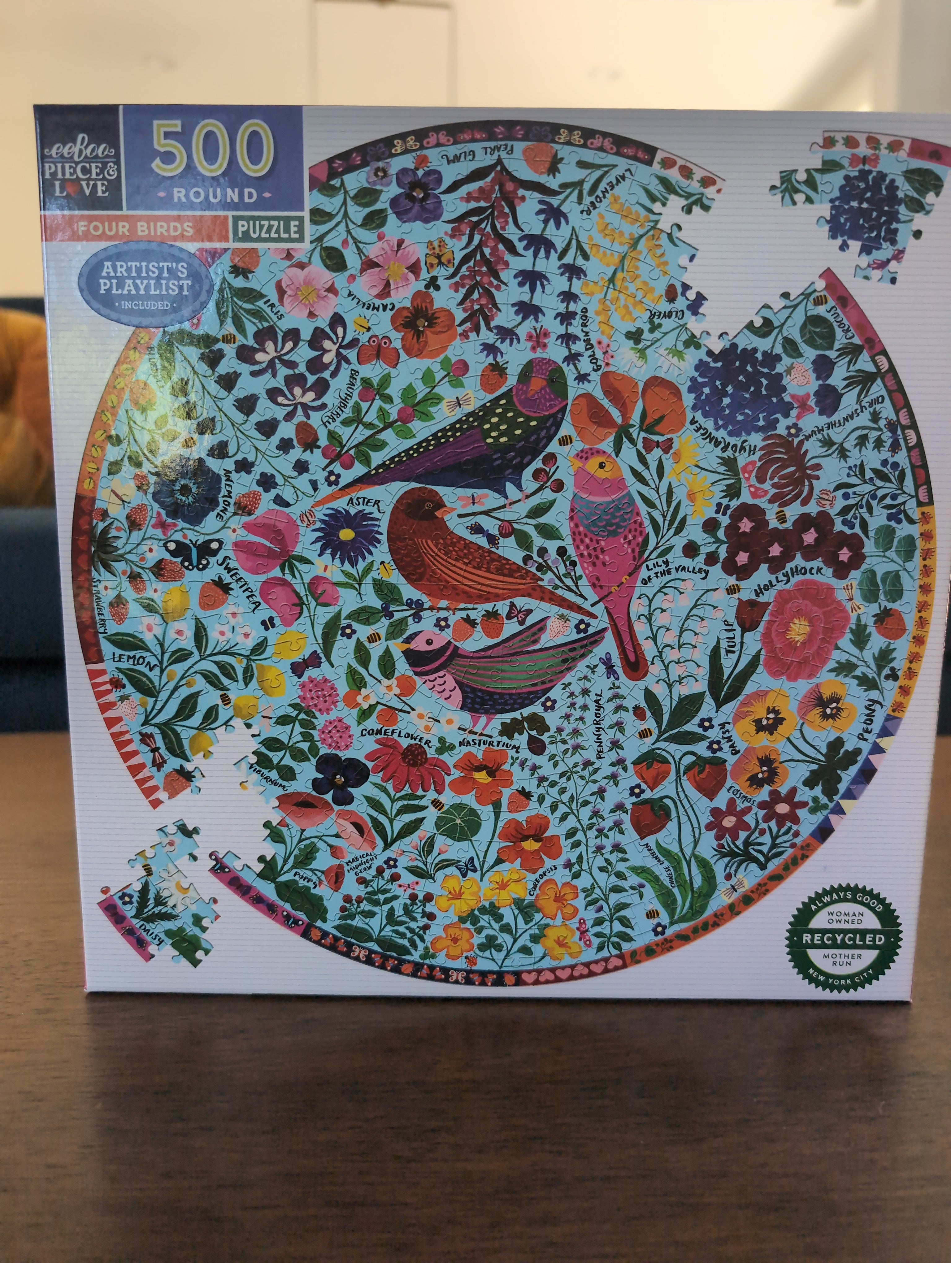 Four Birds, 500-piece round puzzle, eeBoo