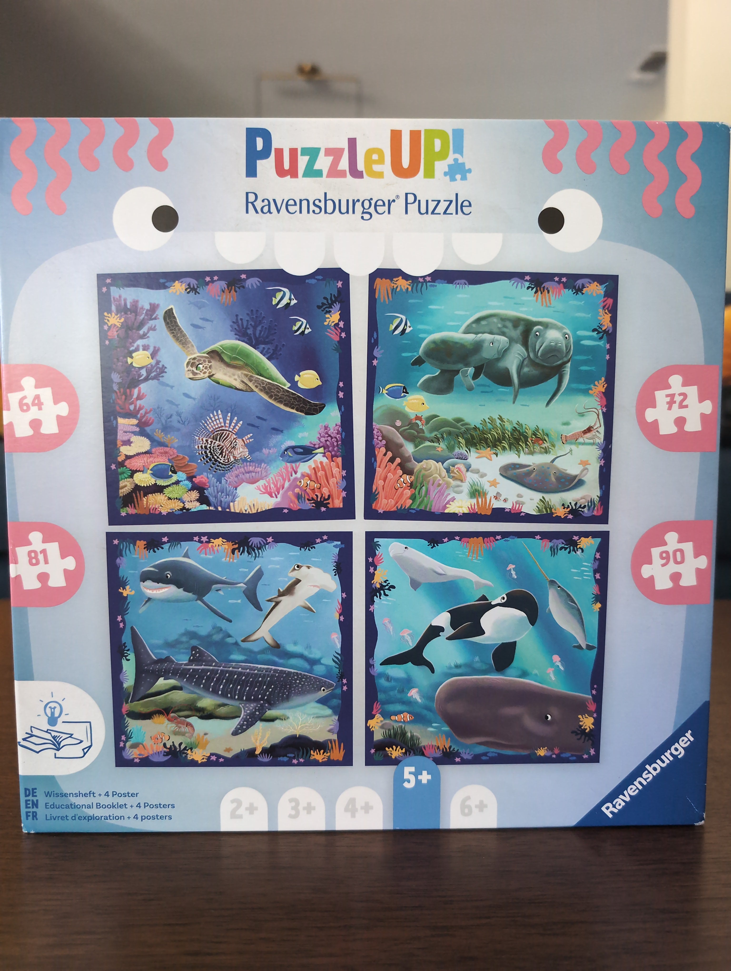 Ocean life (PuzzleUp!), 4-pack of 64-90-piece puzzles, Ravensburger