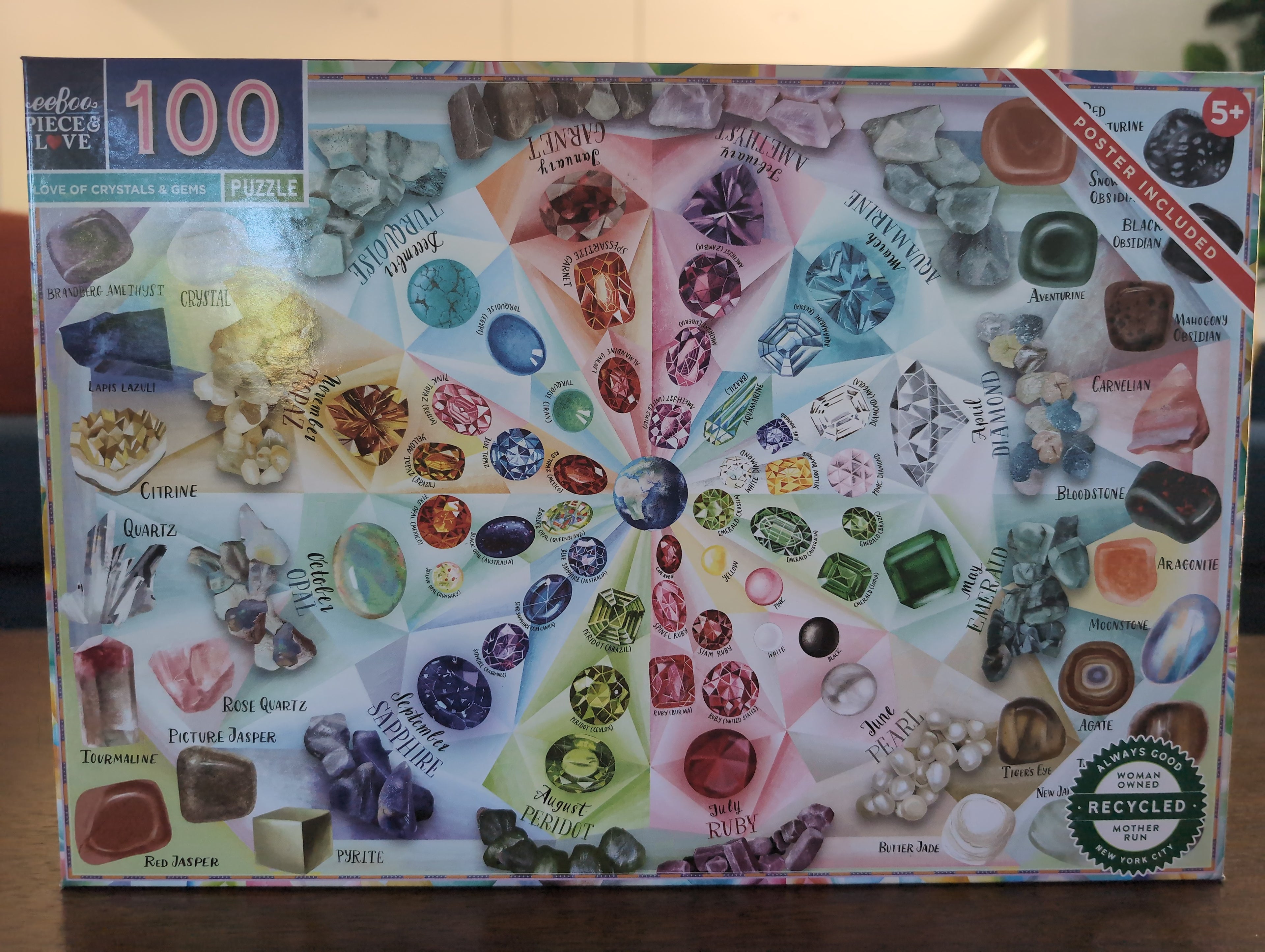 Love of Crystals and Gems, 100-piece puzzle, eeBoo