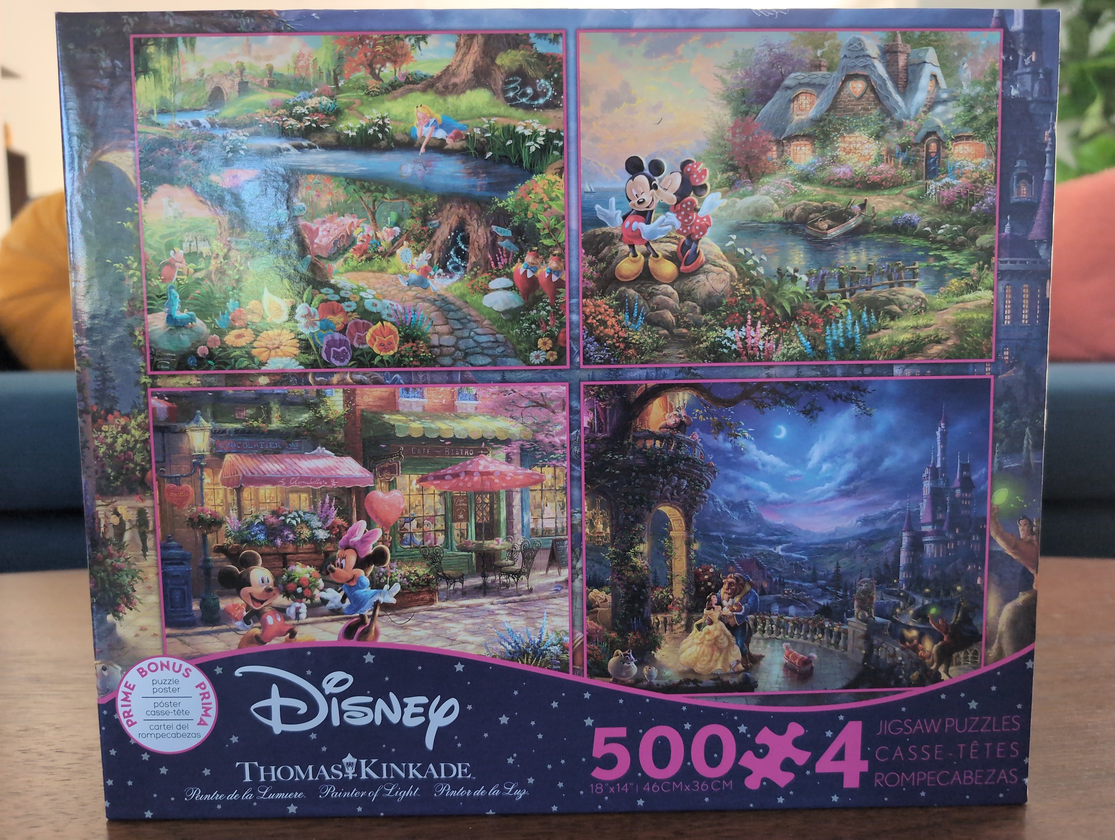 Disney/Thomas Kinkade 4-pack (Alice in Wonderland, Mickey & Minnie x 2, Beauty and the Beast), 4 x 500-piece puzzles, Ceaco
